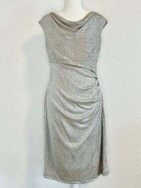 Lauren Ralph Lauren Metallic Cowl-Neck Sheath Dress, Size 10